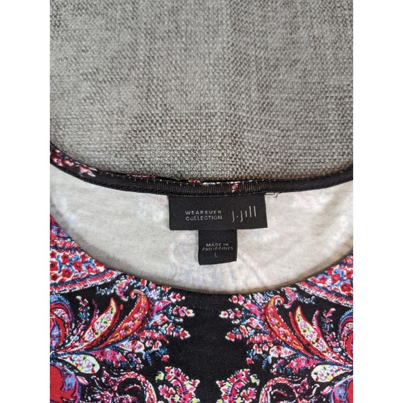 J Jill Wearever Collection Top Womens L Black Pink Paisley Tunic Preppy Boho - Picture 6 of 7